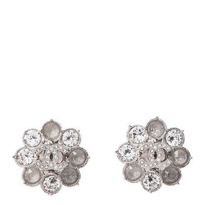 Chanel Crystal CC Camellia Earrings Silver 1 of 5