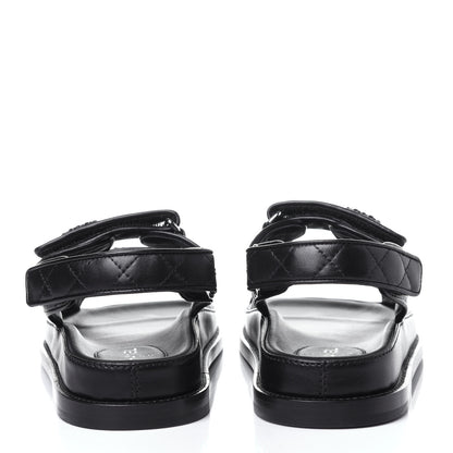 Chanel Lambskin Velcro Dad Sandals 37 Black 5 of 12
