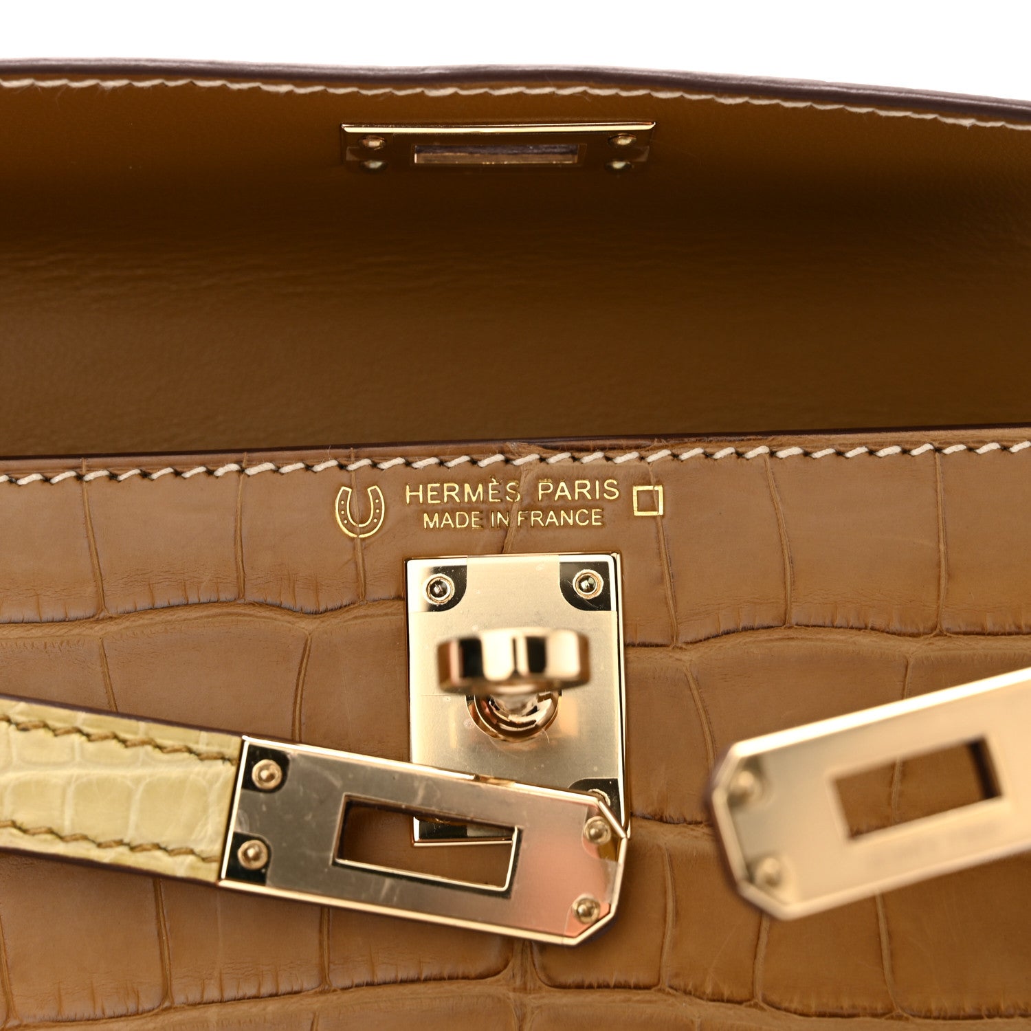 Hermes Matte Alligator Horseshoe Mini Kelly Sellier 20 Kraft Vanille 6 of 11