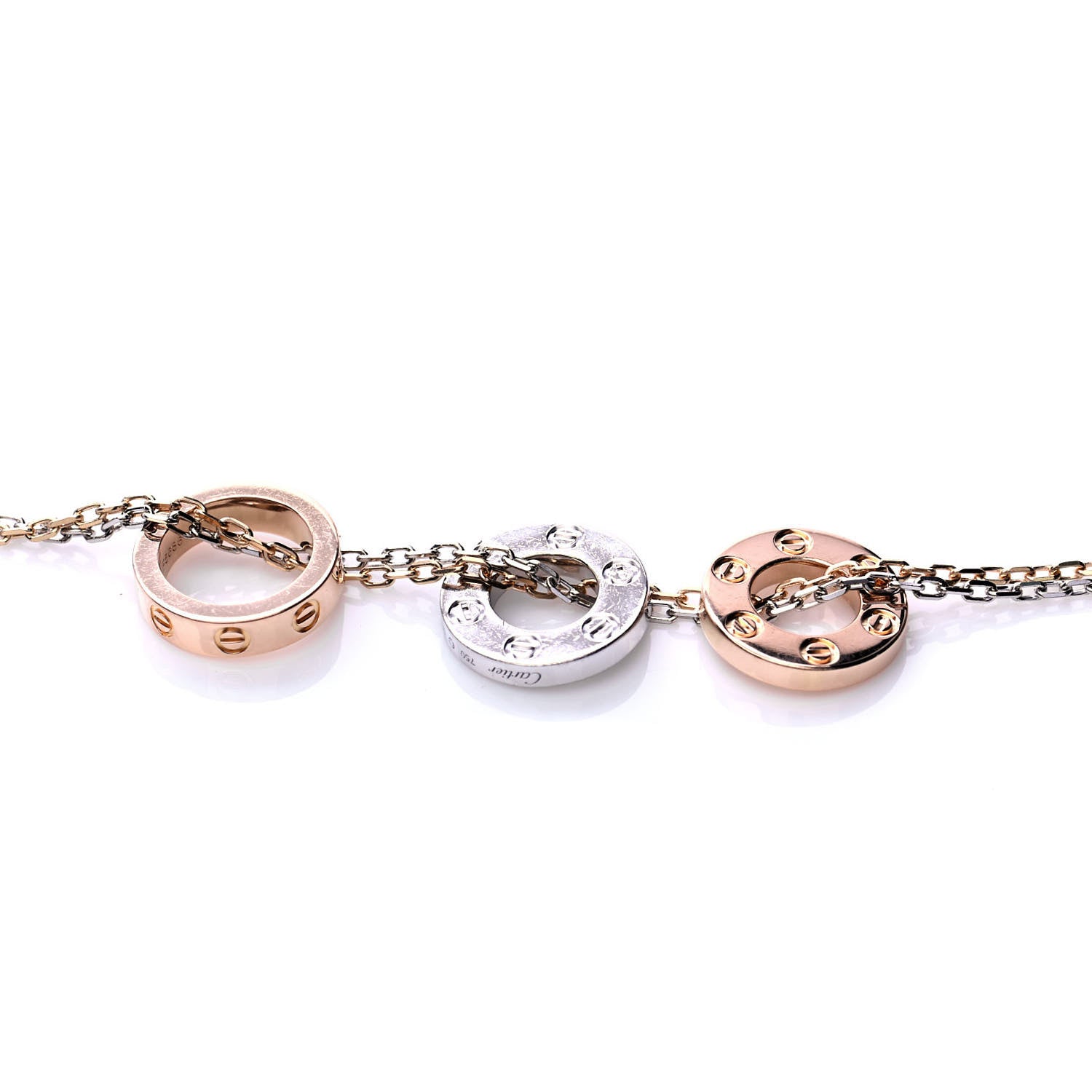 Cartier 18K White Pink Gold Diamond Three Ring LOVE Pendant Necklace 7 of 8
