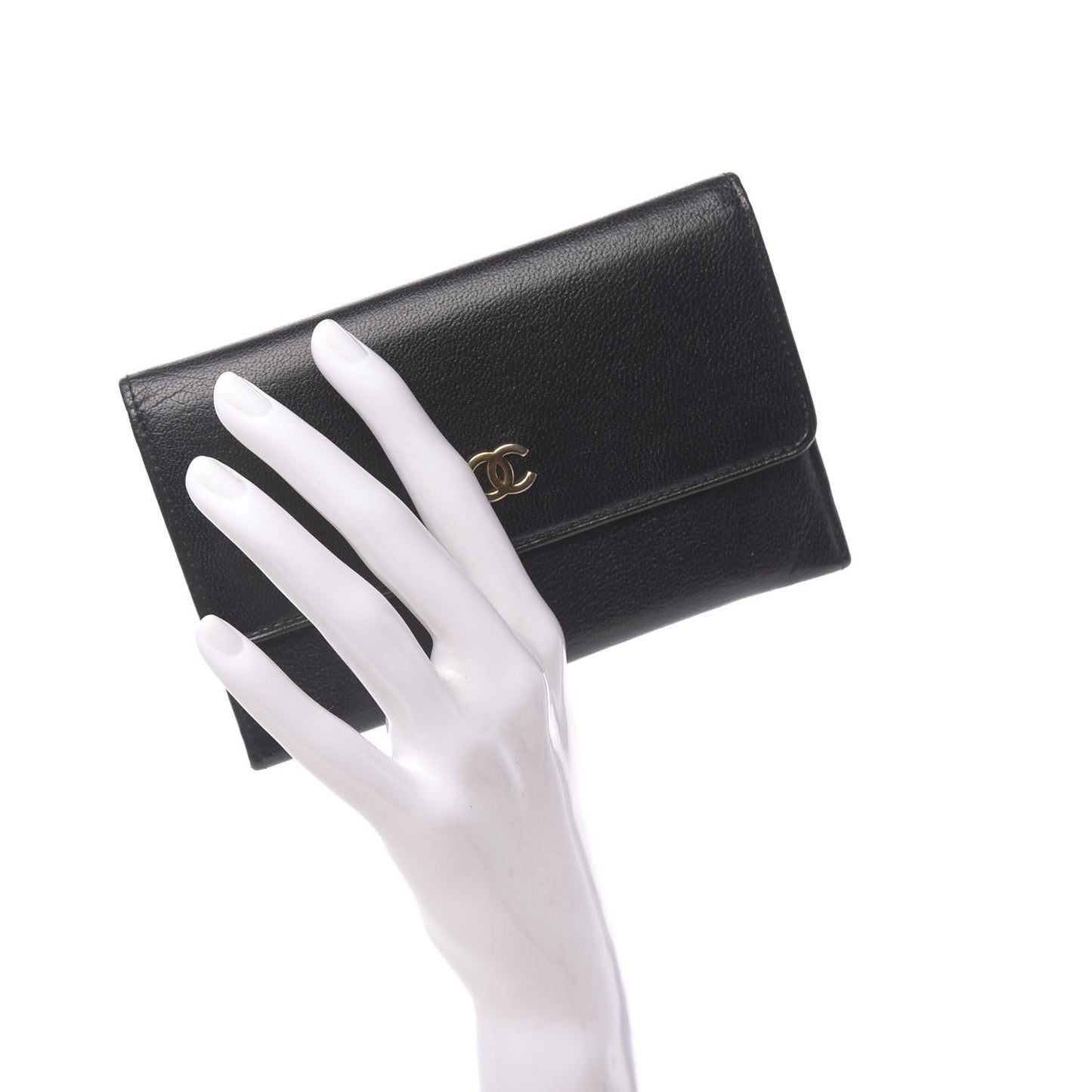 Goatskin CC Compact Flap Wallet Black