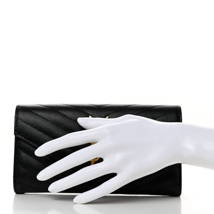 Saint Laurent SAINT LAURENT Grain De Poudre Matelasse Chevron Monogram Flap Wallet Black 2 of 8