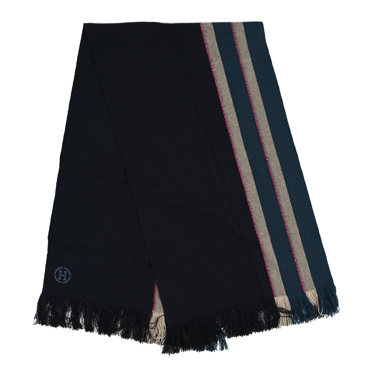 Hermes Cashmere Muffler Marine Naturel Rose 2 of 3