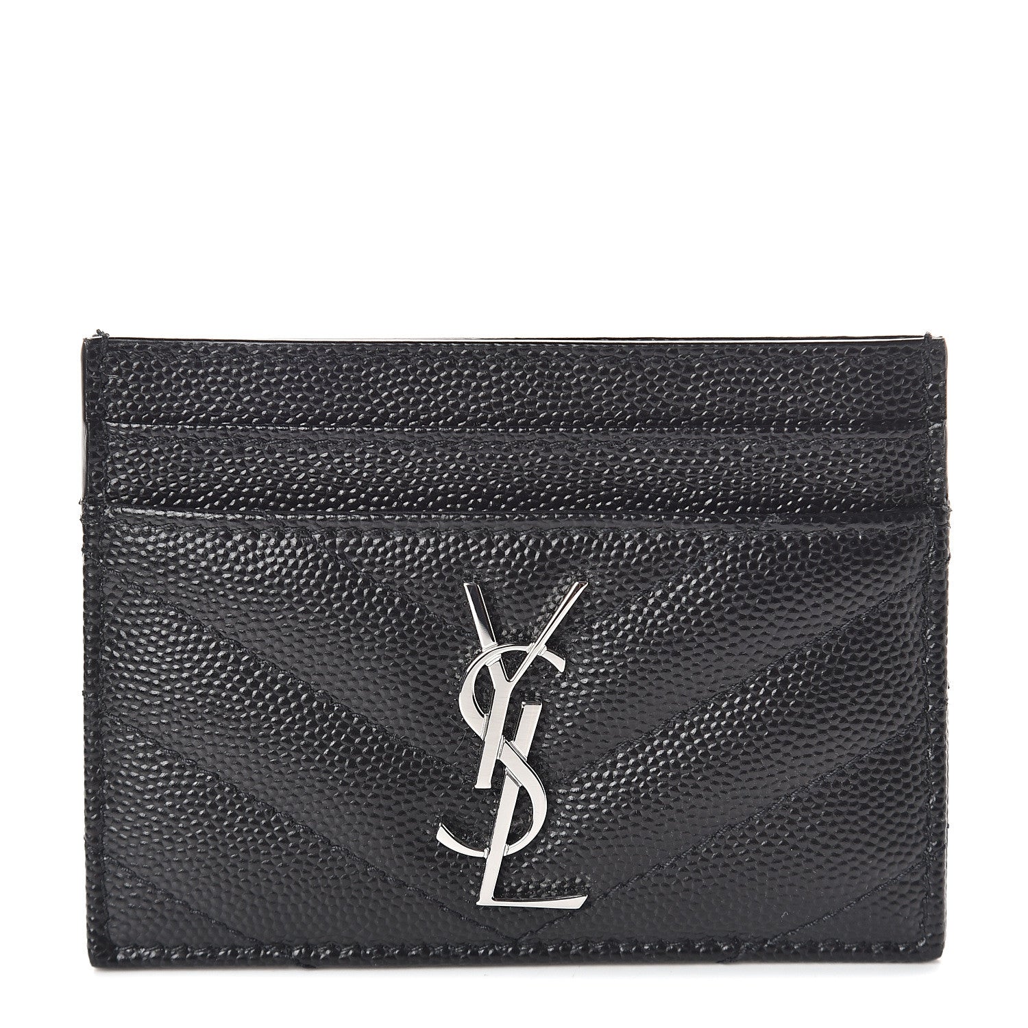 Saint Laurent Grain De Poudre Matelasse Chevron Monogram Credit Card Case Black 1 of 5