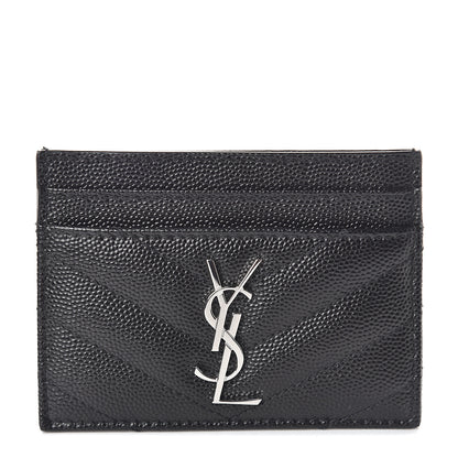 Saint Laurent Grain De Poudre Matelasse Chevron Monogram Credit Card Case Black 1 of 5