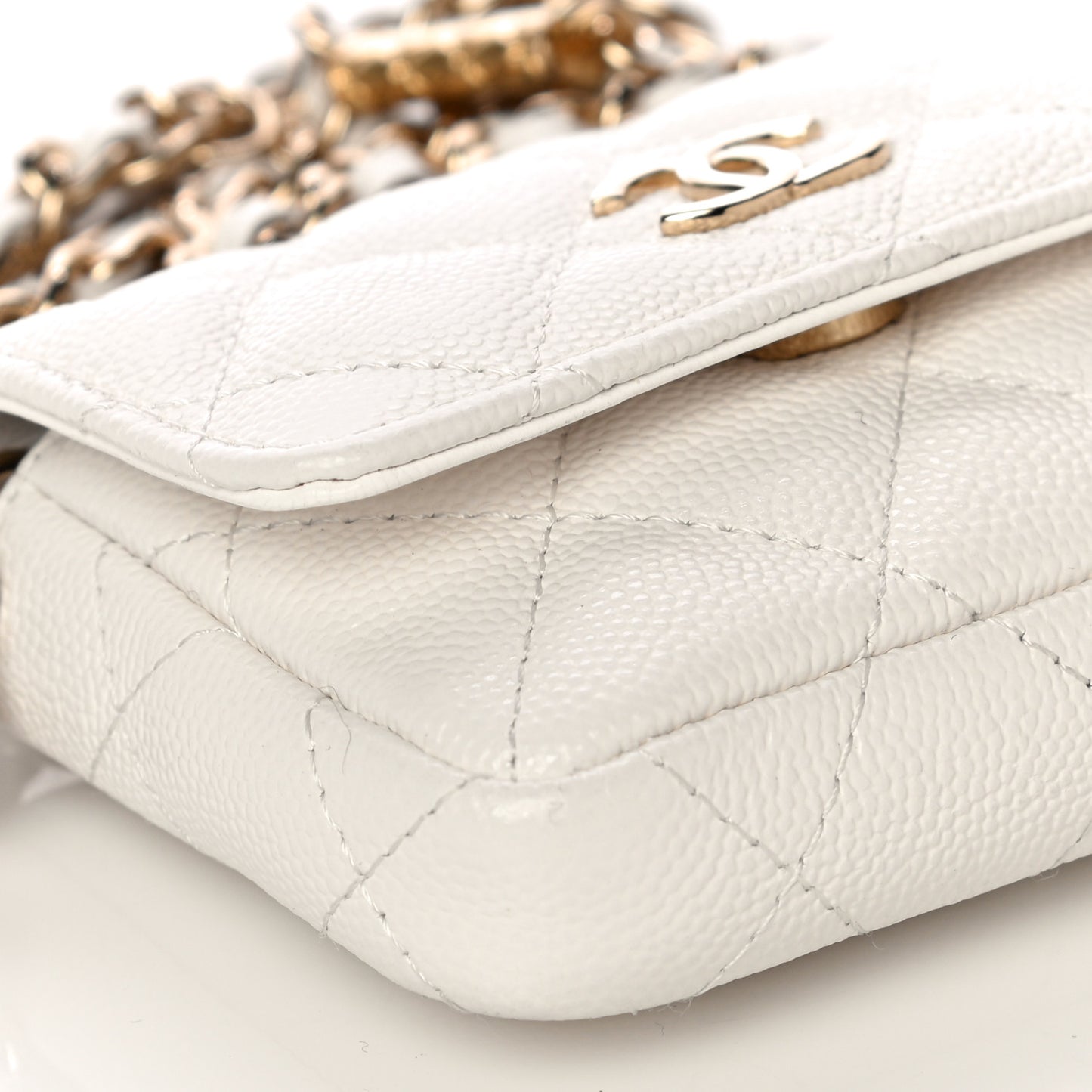 Caviar Quilted Belt Bag With Charms On Chain White