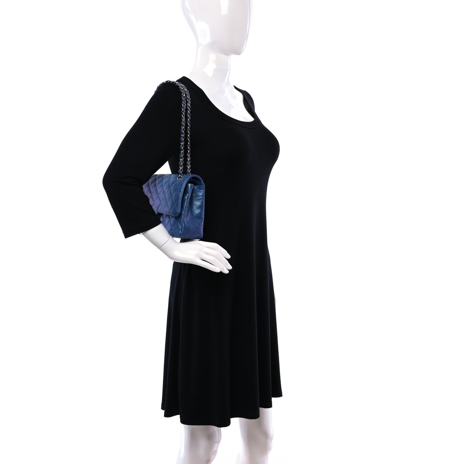 Chanel Iridescent Caviar Quilted Medium Double Flap Dark Blue 2 of 11