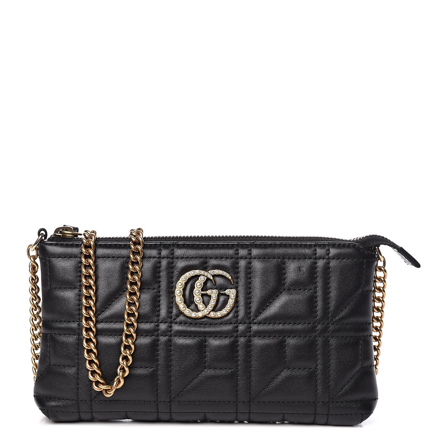 Gucci Calfskin Matelasse Mini Pearly GG Marmont Chain Bag Black 1 of 14