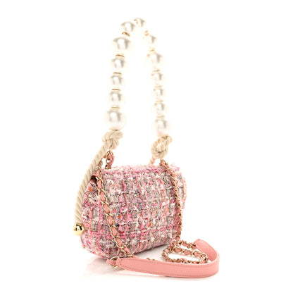 Chanel Tweed Mini Pearl Handle Flap Pink Beige Orange Ecru 3 of 12