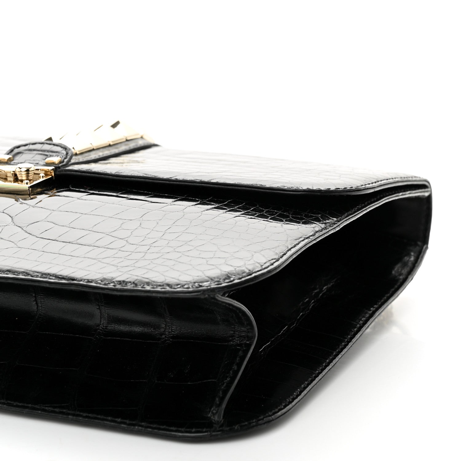 Valentino Garavani Patent Crocodile Embossed Large Glam Lock Rockstud Flap Black 9 of 9