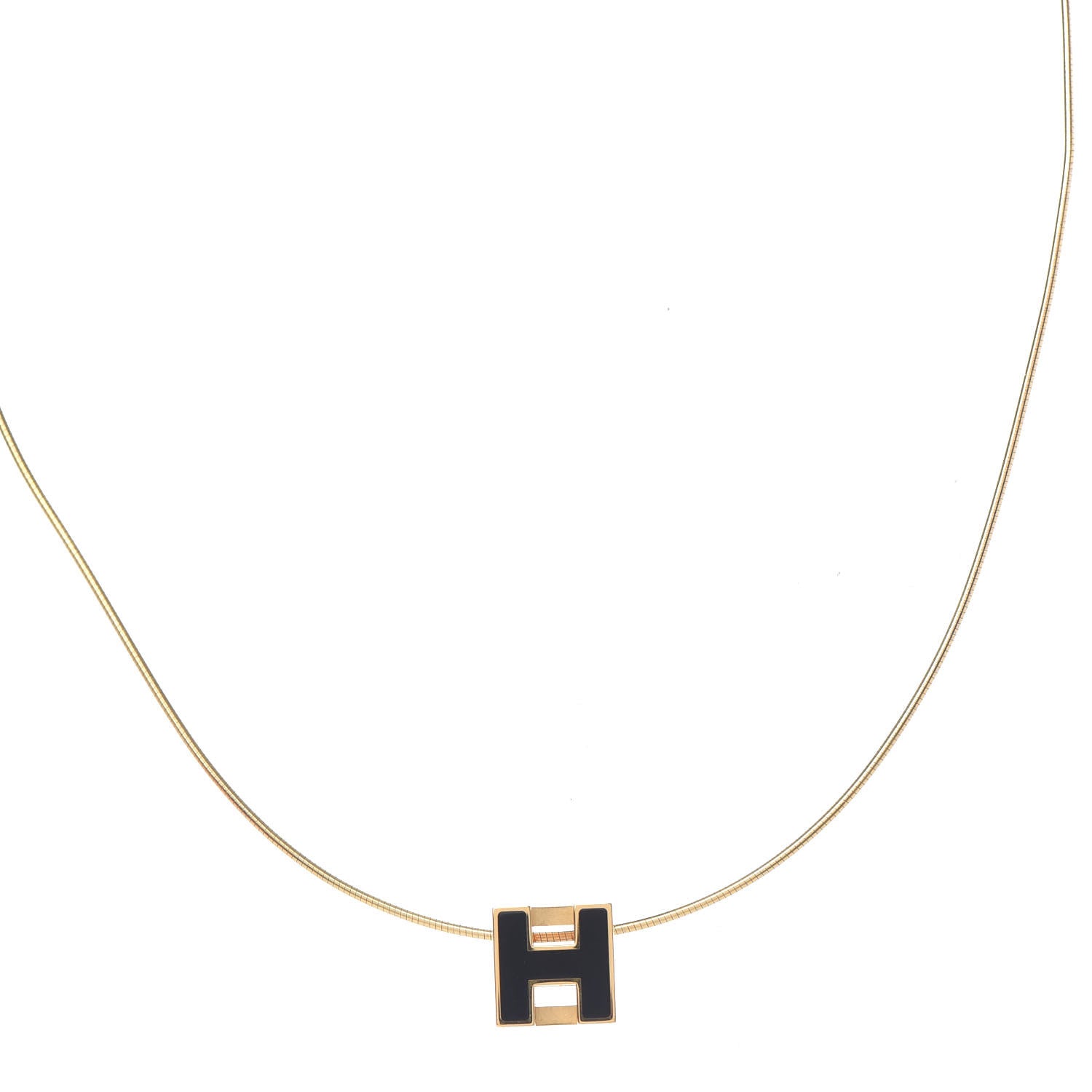 Hermes Gold Lacquered Cage d'H Pendant Necklace Black 1 of 6