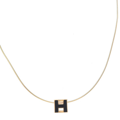 Hermes Gold Lacquered Cage d'H Pendant Necklace Black 1 of 6