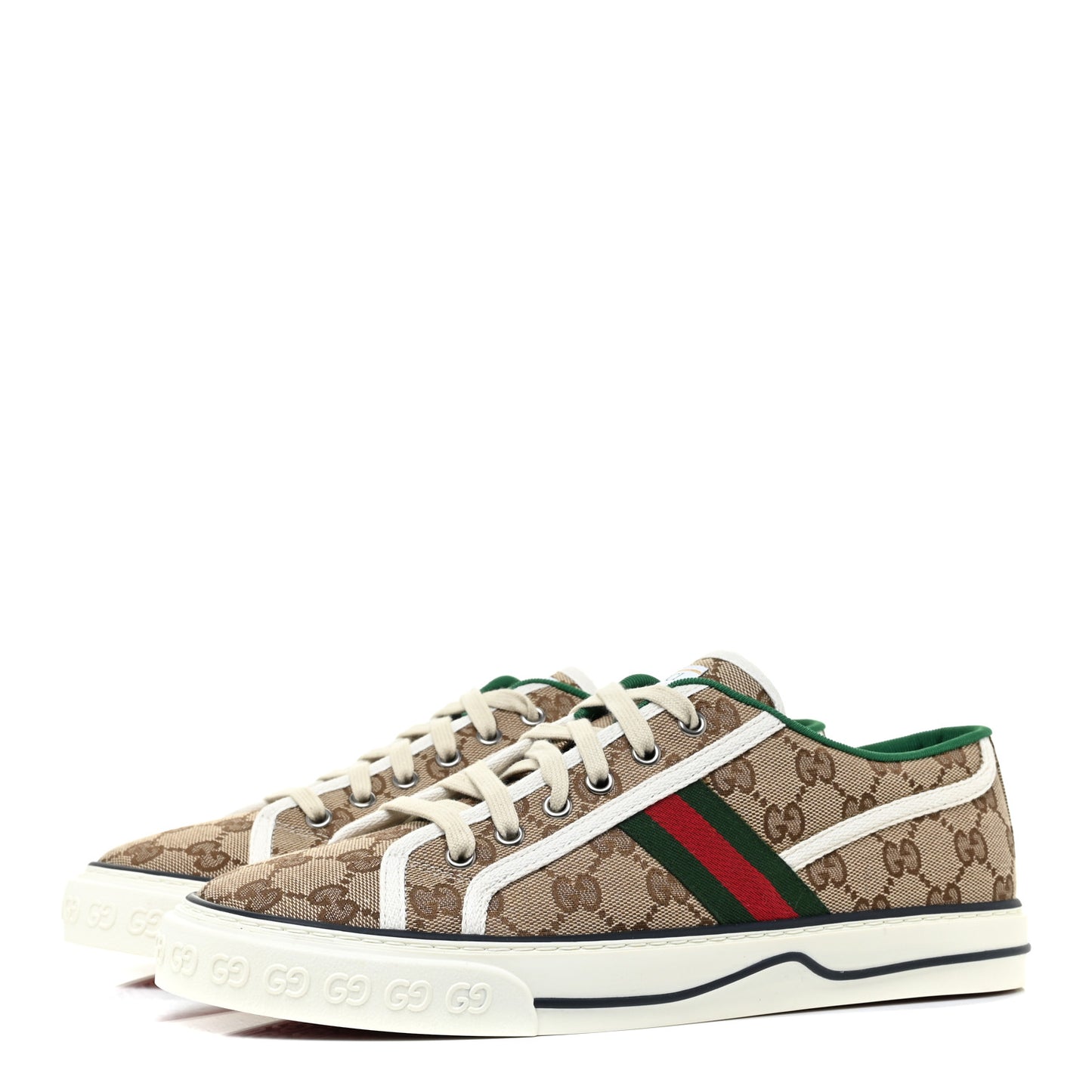GG Monogram Web Mens 1977 Tennis Sneakers 8 Beige Ebony Mystic White