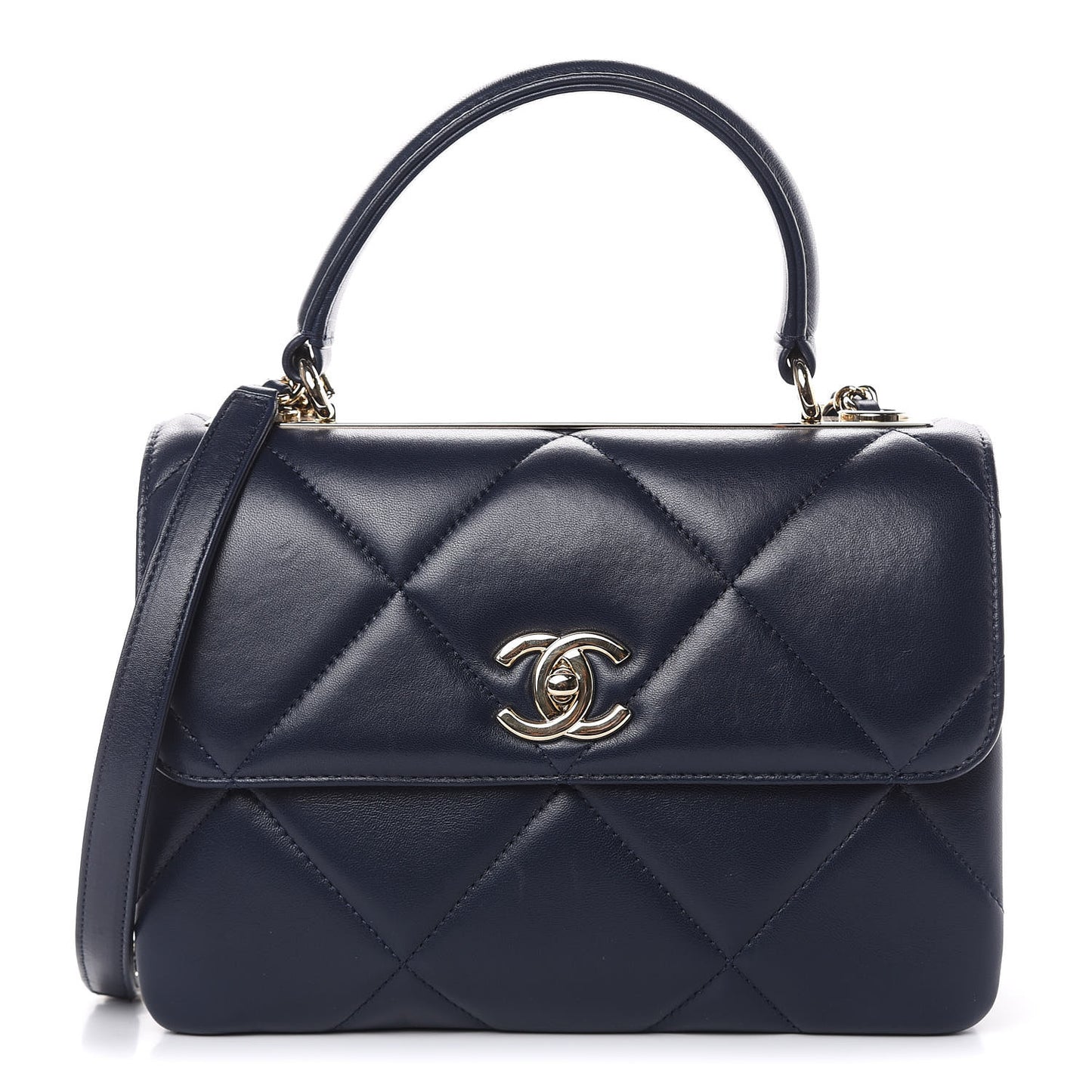 Lambskin Quilted Small Trendy CC Flap Dual Handle Bag Navy