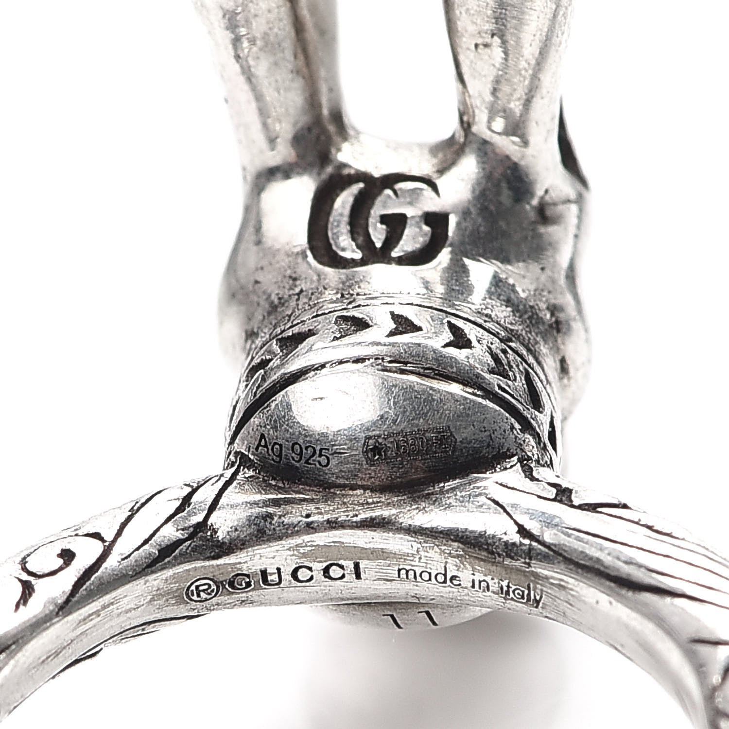 Gucci Sterling Silver Anger Forest Rabbit Head Ring 51 5.75 4 of 5
