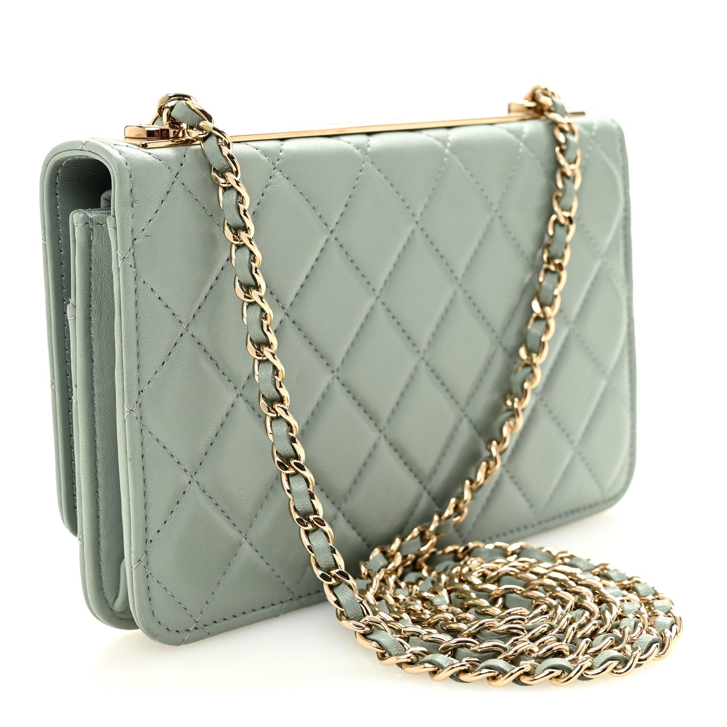 Chanel Lambskin Quilted Trendy CC Wallet On Chain WOC Grey 3 of 11