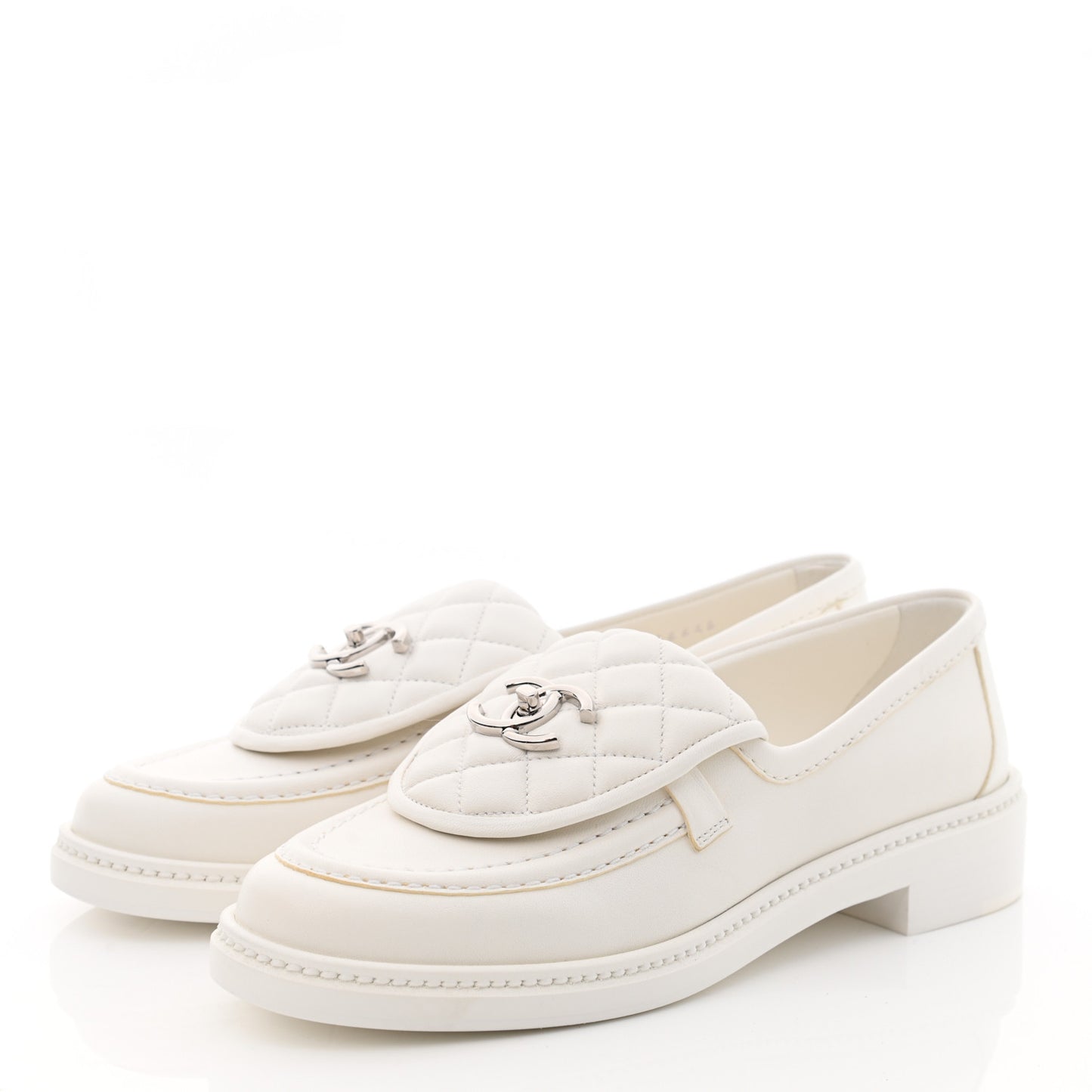 Lambskin Quilted CC Turnlock Loafers 38 White