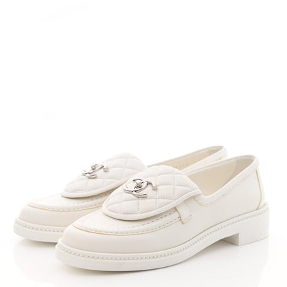 Chanel Lambskin Quilted CC Turnlock Loafers 38 White 3 of 9