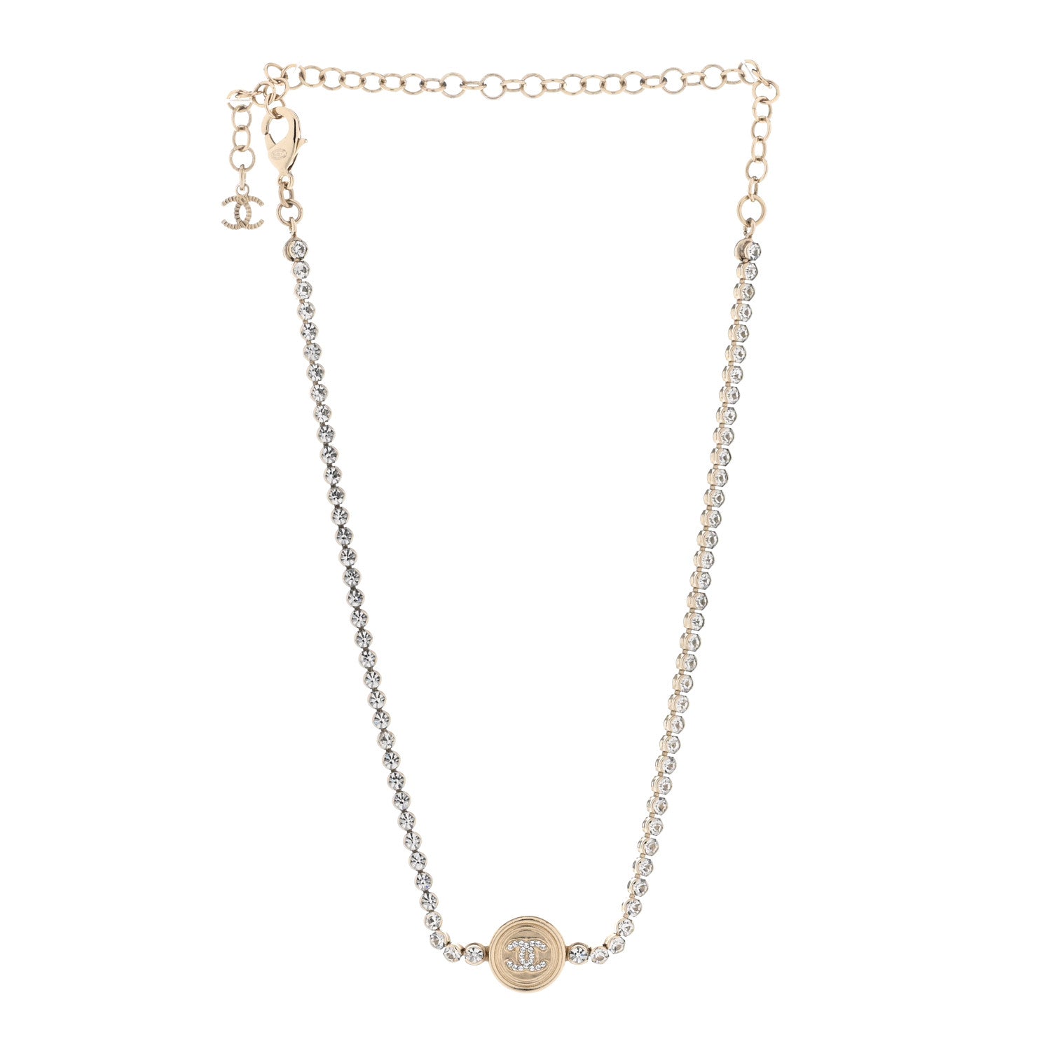 Chanel Crystal CC Chain Short Necklace Gold 3 of 6