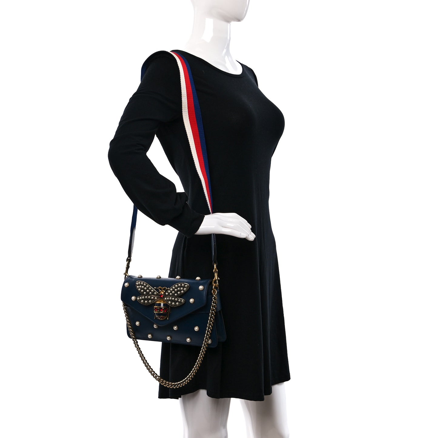 Nappa Pearl Studded Mini Queen Margaret Broadway Shoulder Bag Blue Agata