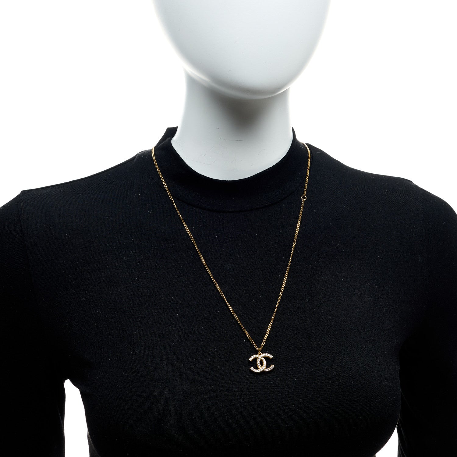 Chanel Crystal Logo CC Chain Necklace Gold 2 of 5