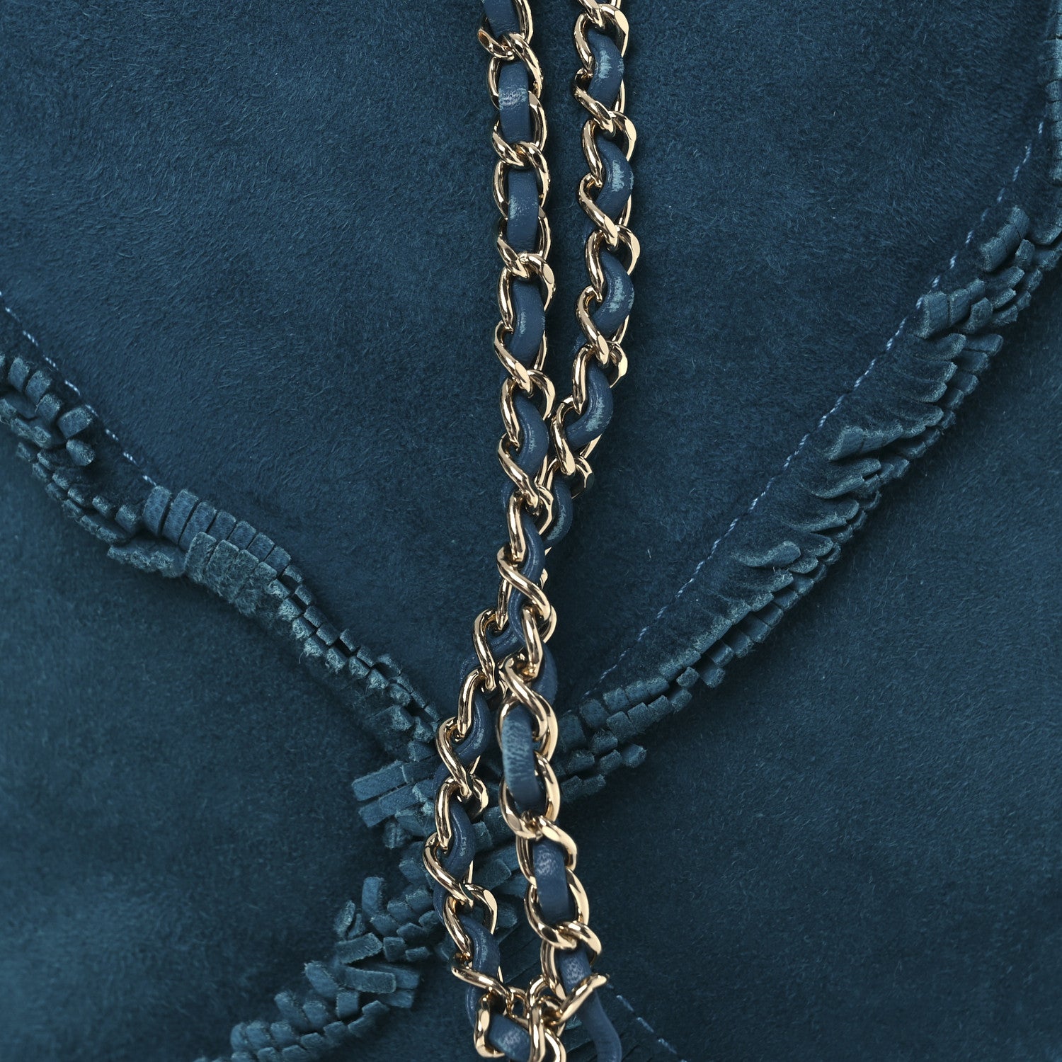 Chanel Suede Quilted Fringe CC Chain Bucket Drawstring Bag Blue 8 of 11
