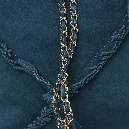 Chanel Suede Quilted Fringe CC Chain Bucket Drawstring Bag Blue 8 of 11