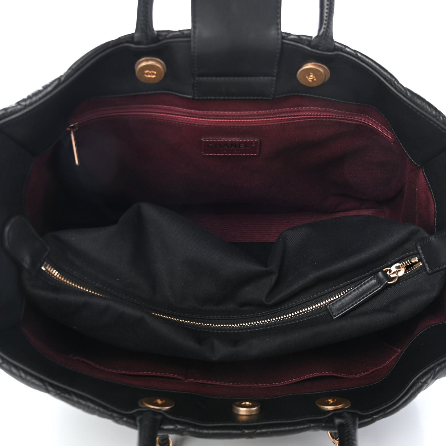 Aged Calfskin Quilted Large Coco Handle Shopping Tote Black