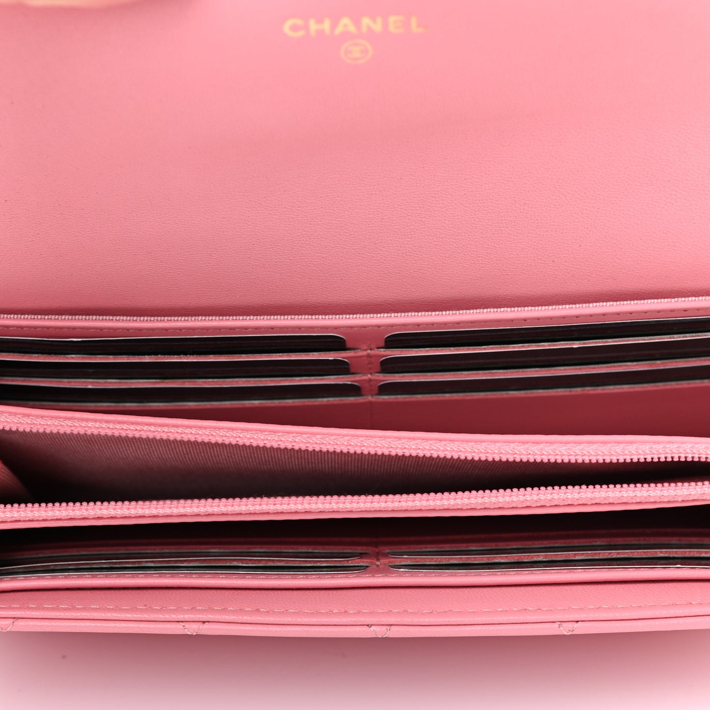 Lambskin Quilted Large Gusset Flap Wallet Pink