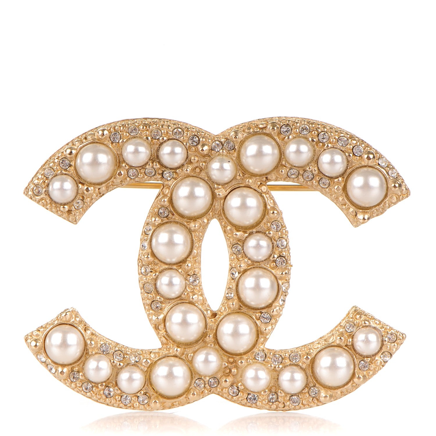 Chanel Pearl Crystal CC Brooch Gold 1 of 4