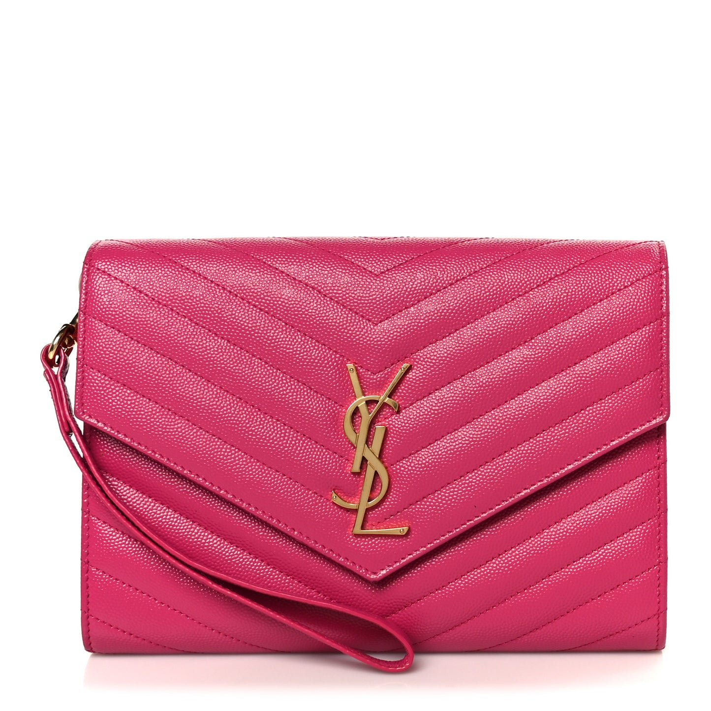 Grain De Poudre Matelasse Chevron Monogram Envelope Clutch Fuchsia