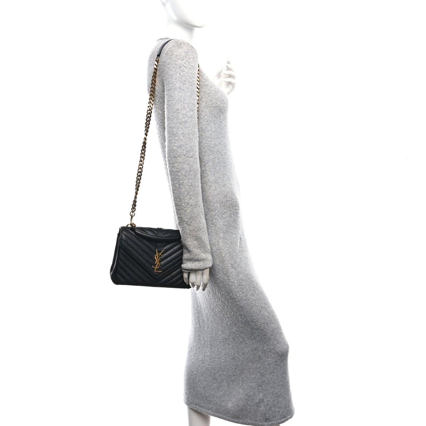 Sheepskin Matelasse Chevron Monogram Medium College Bag Black