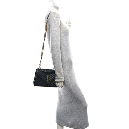 Saint Laurent Sheepskin Matelasse Chevron Monogram Medium College Bag Black 2 of 11