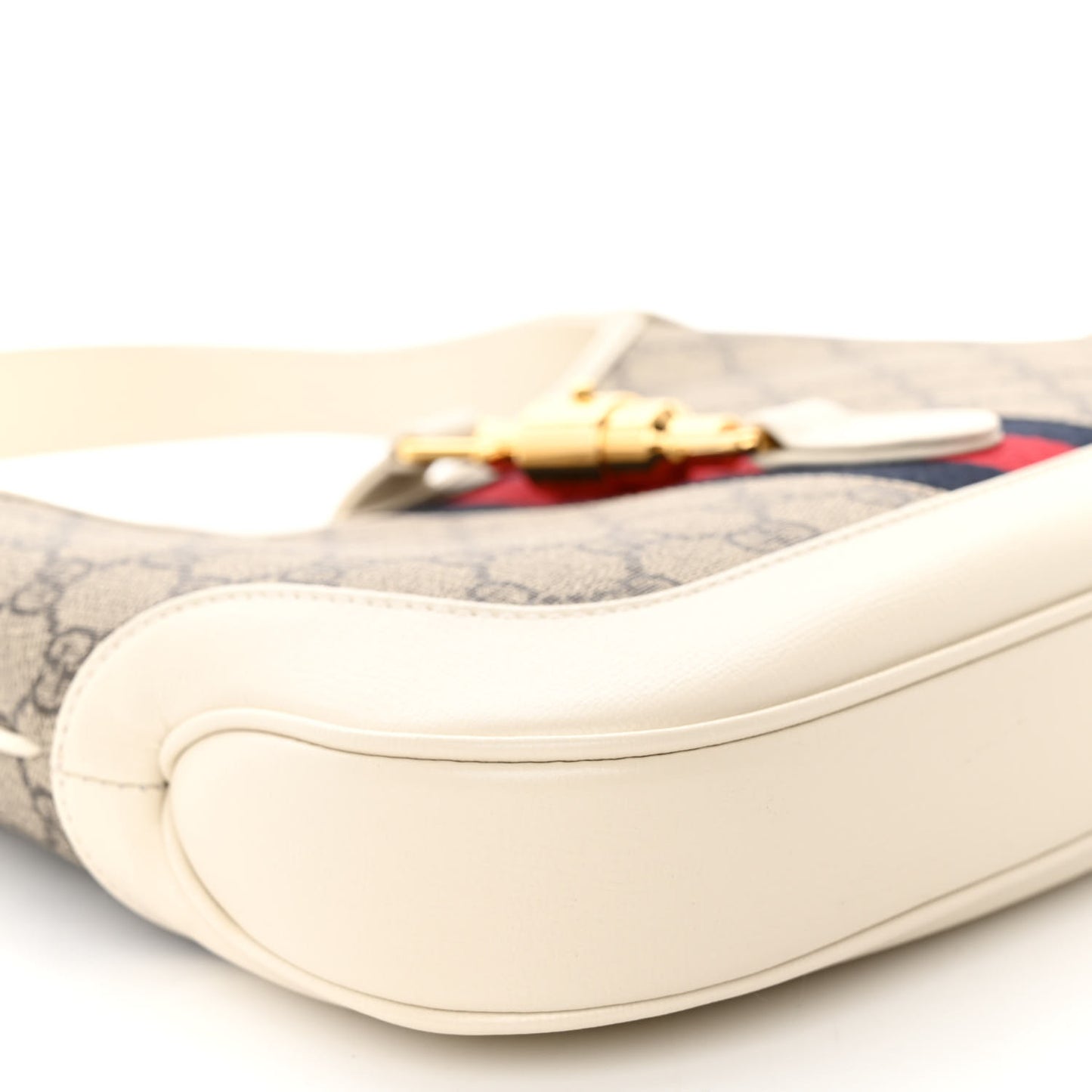 GG Supreme Monogram Textured Dollar Calfskin Web Small Jackie 1961 Hobo Beige Ebony Mystic White