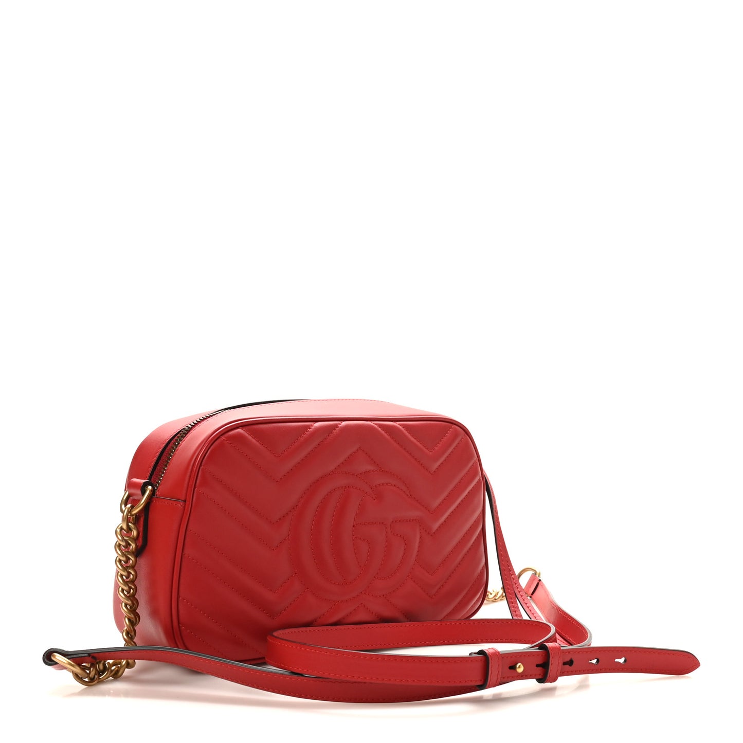 Calfskin Matelasse Small GG Marmont Chain Shoulder Bag Hibiscus Red