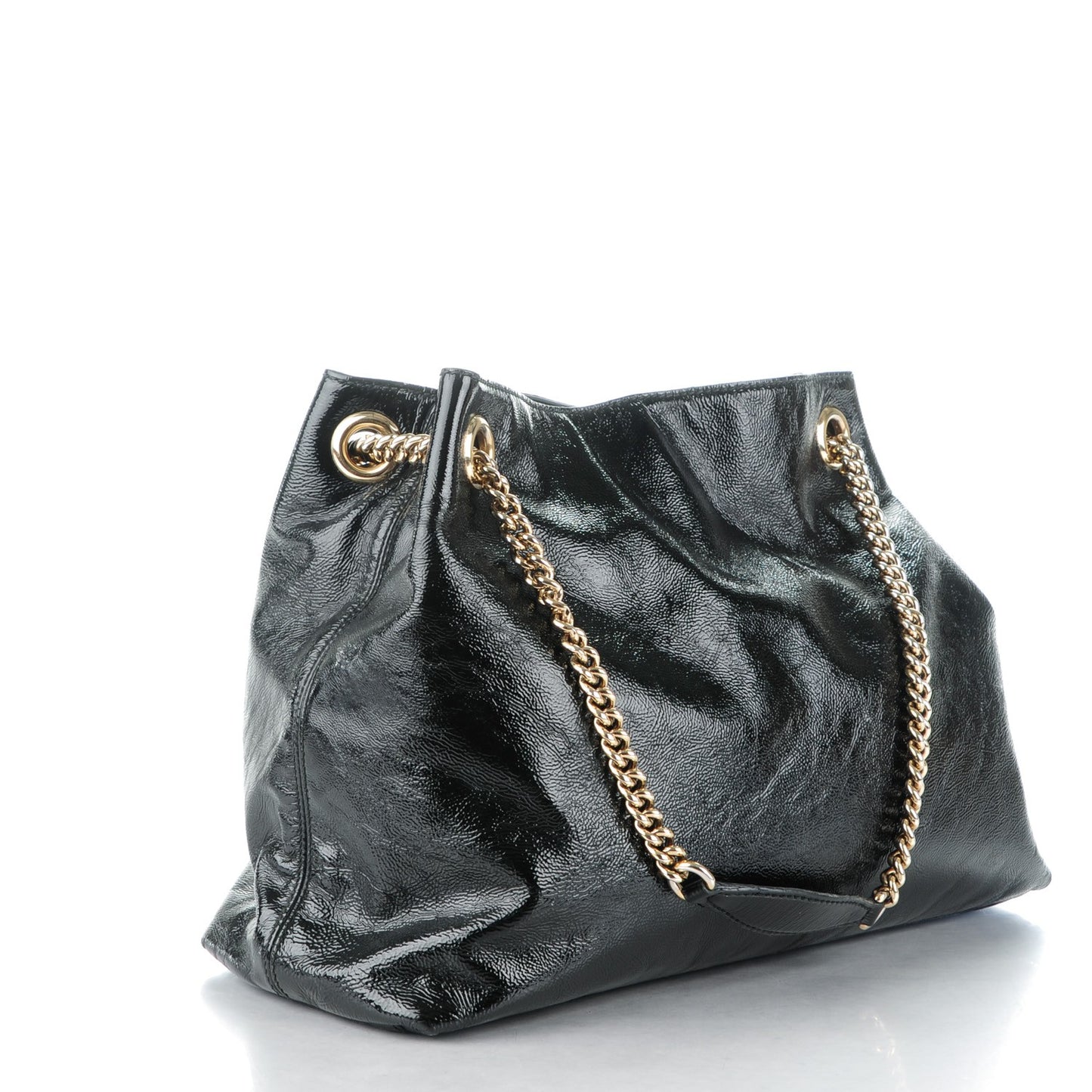 Patent Medium Soho Chain Shoulder Bag Black