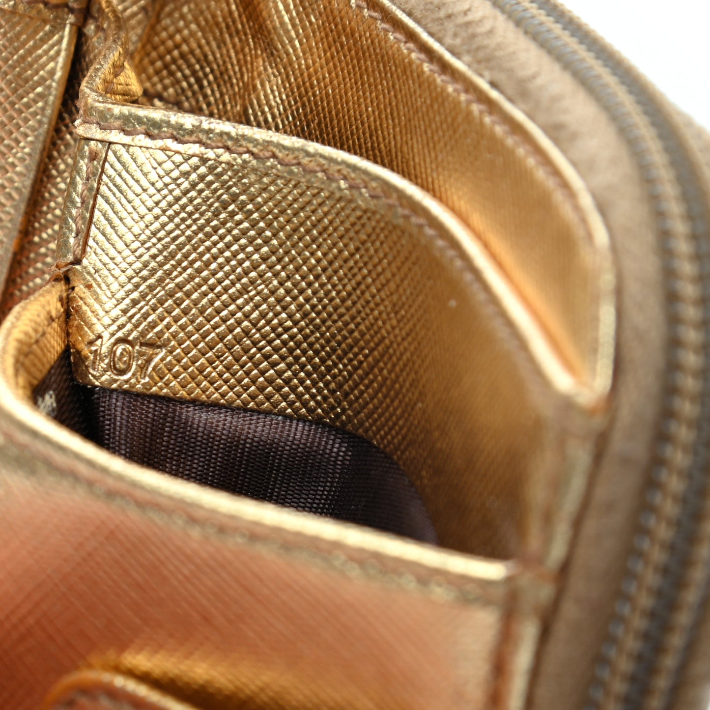 Metallic Saffiano Compact Zip Around Wallet Gold