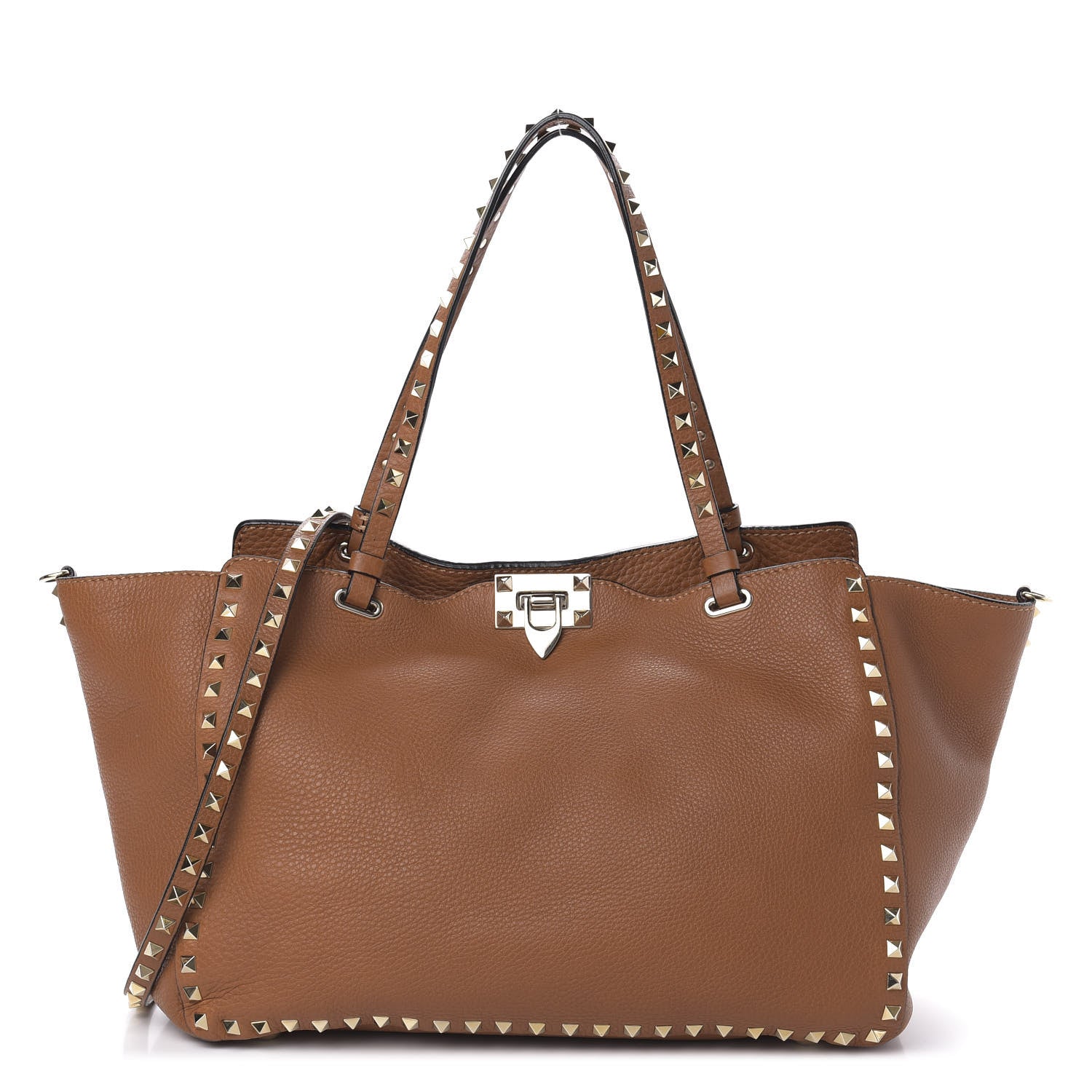 Valentino Garavani Pebbled Calfskin Medium Rockstud Tote Light Cuir 1 of 10
