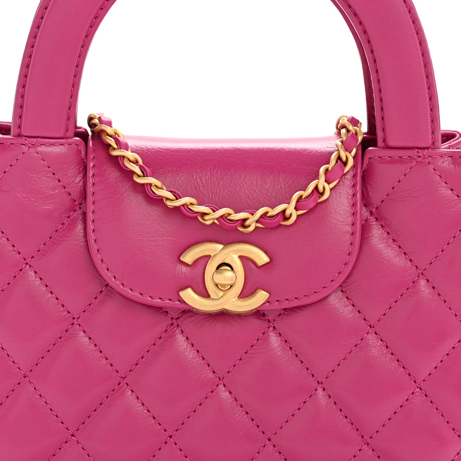 Chanel Shiny Aged Calfskin Quilted Nano Kelly Shopper Dark Pink 8 of 11