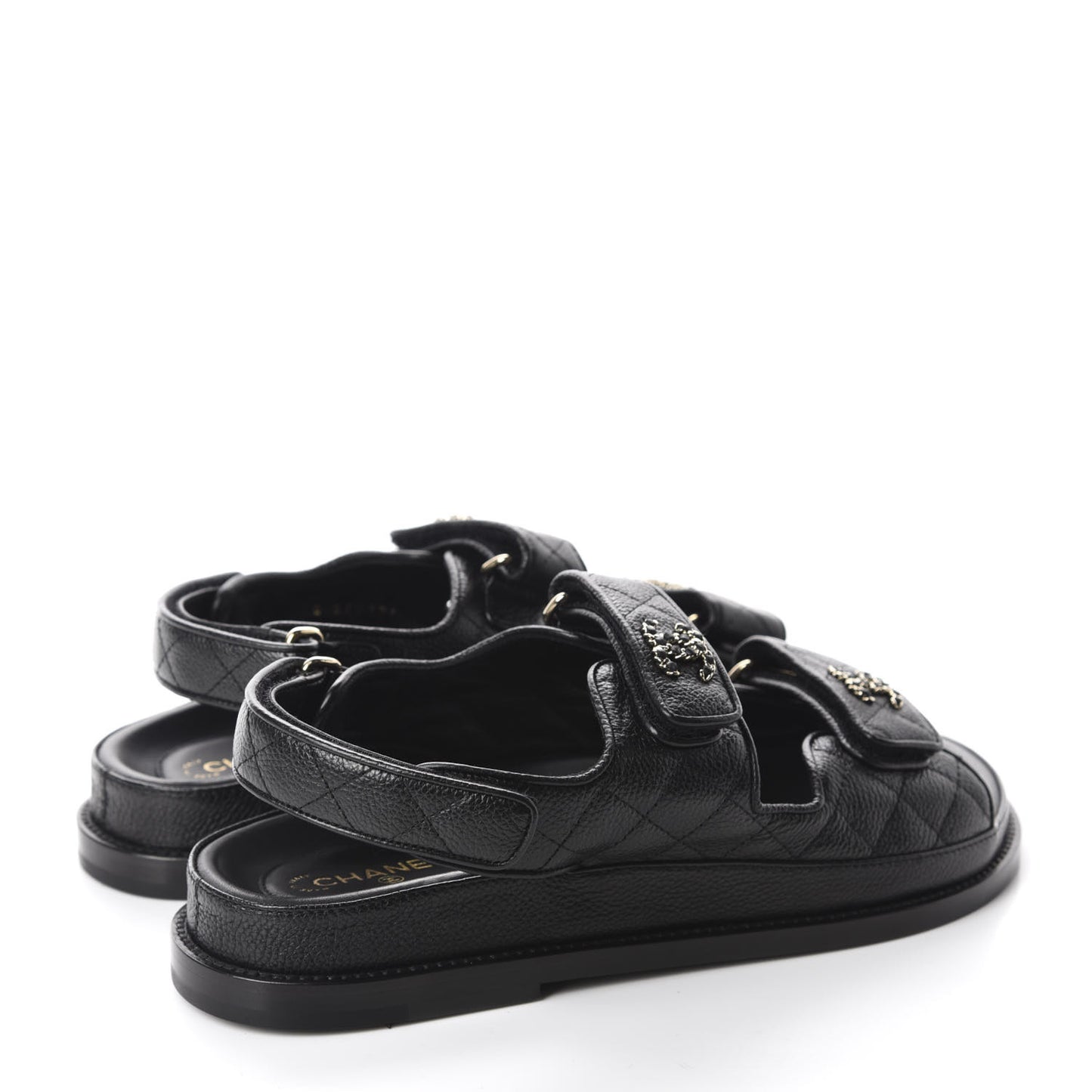 Grained Calfskin Velcro Dad Sandals 38 Black