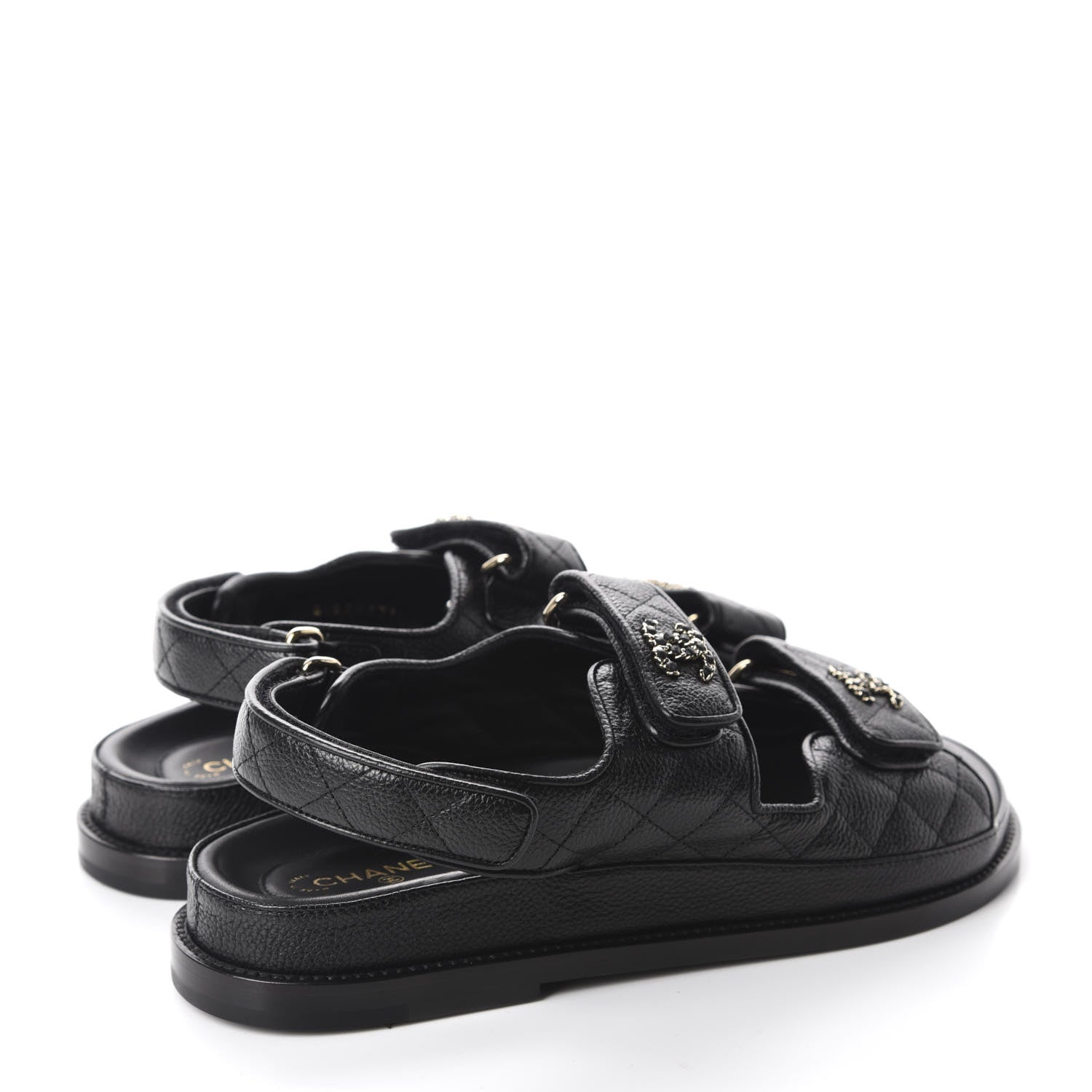 Chanel Grained Calfskin Velcro Dad Sandals 38 Black 4 of 10