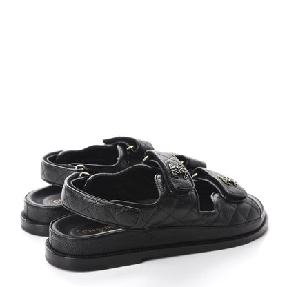 Chanel Grained Calfskin Velcro Dad Sandals 38 Black 4 of 10