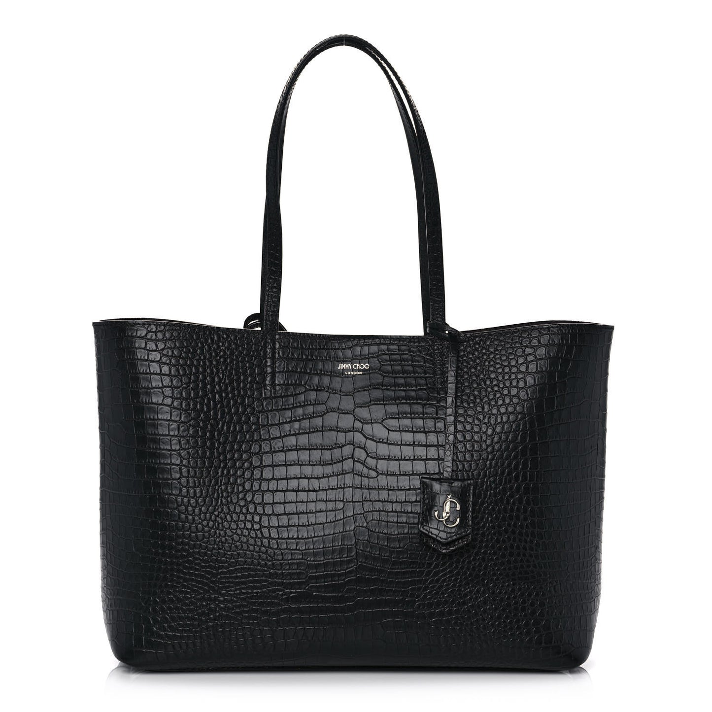 Calfskin Crocodile Embossed Nine2Five East West Tote Black