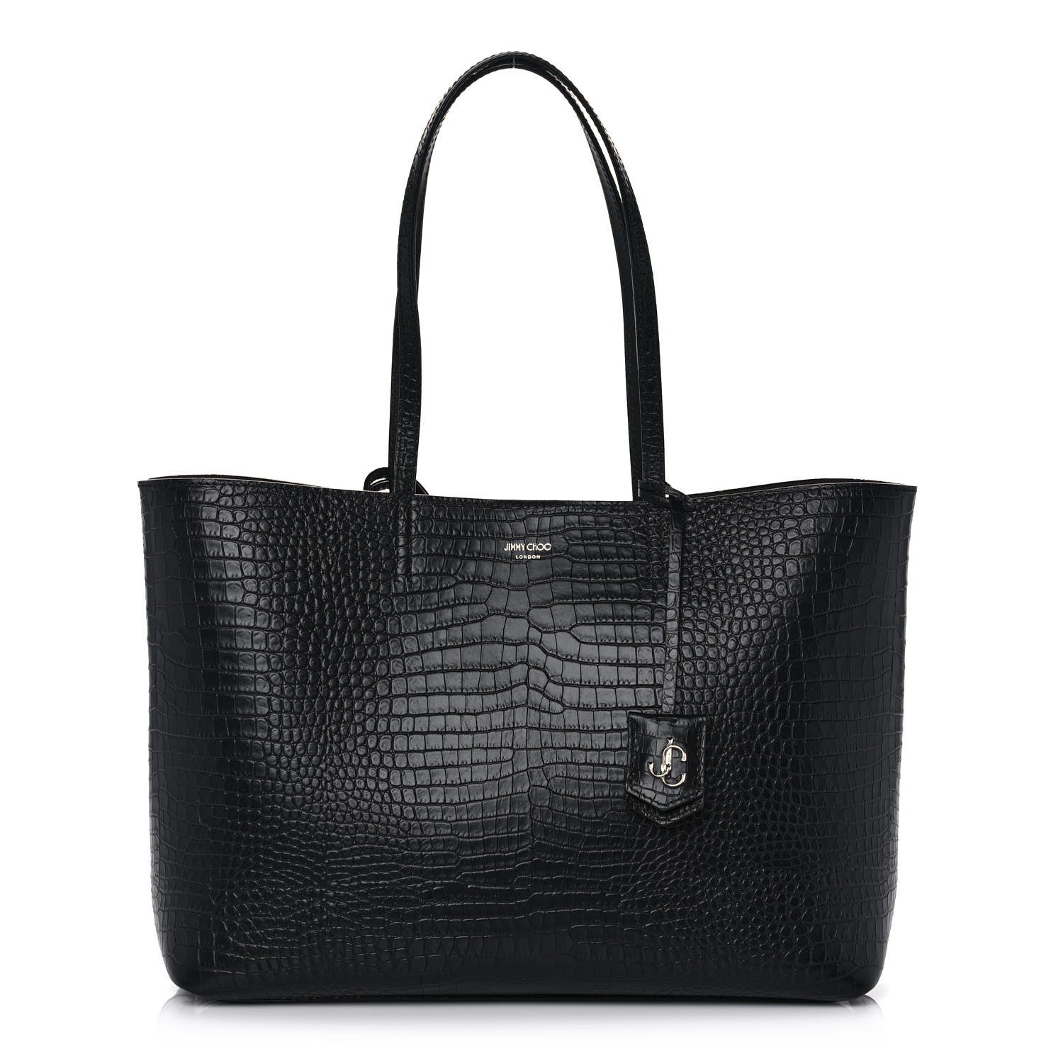 Jimmy Choo Calfskin Crocodile Embossed Nine2Five East West Tote Black 3 of 12