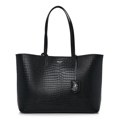 Jimmy Choo Calfskin Crocodile Embossed Nine2Five East West Tote Black 3 of 12