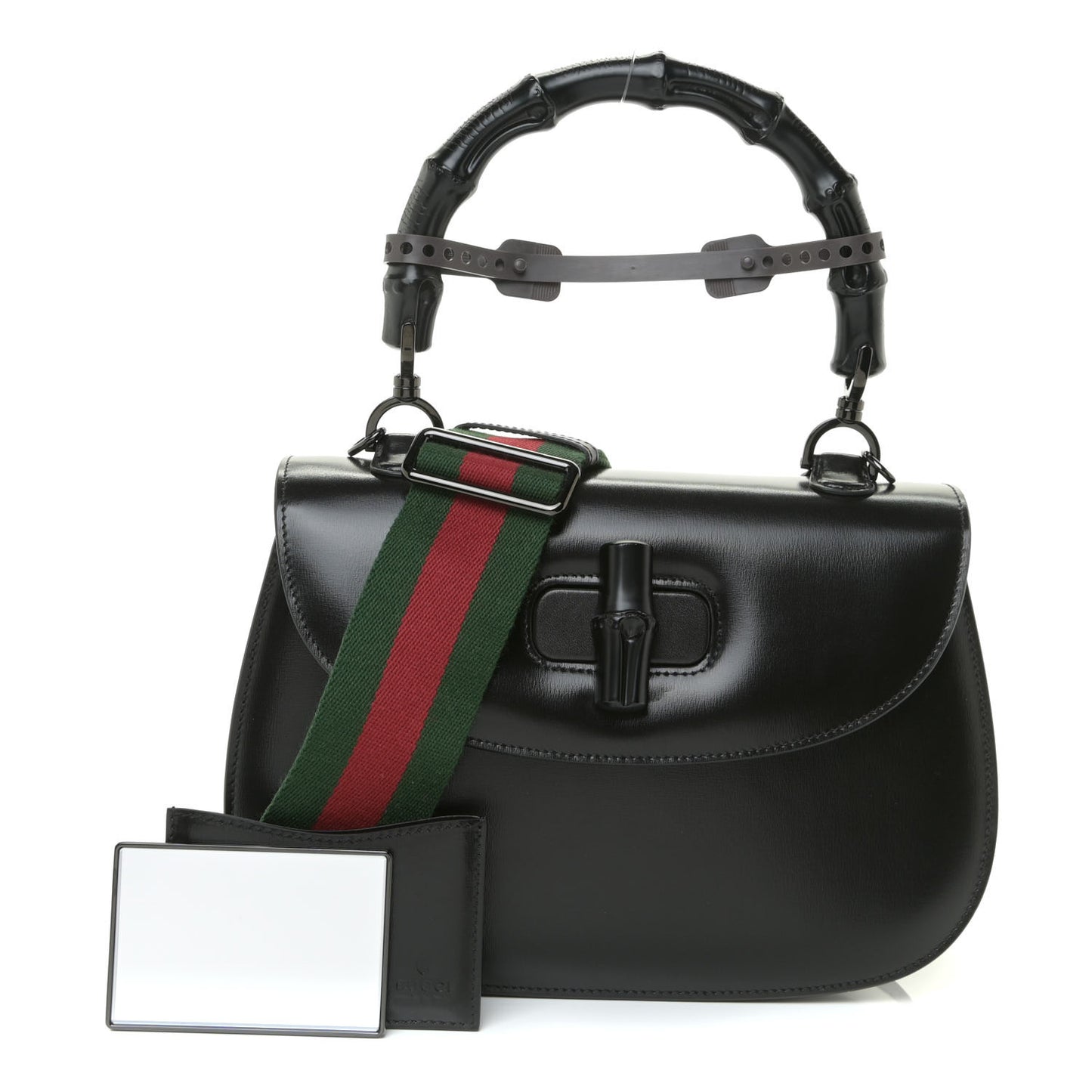 Boarded Dyana Lux Calfskin Web Monochrome Medium Bamboo 1947 Top Handle Bag Black