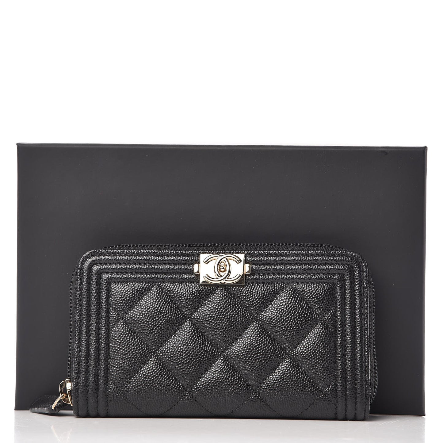 Caviar Quilted Small Boy Zip Around Wallet Black