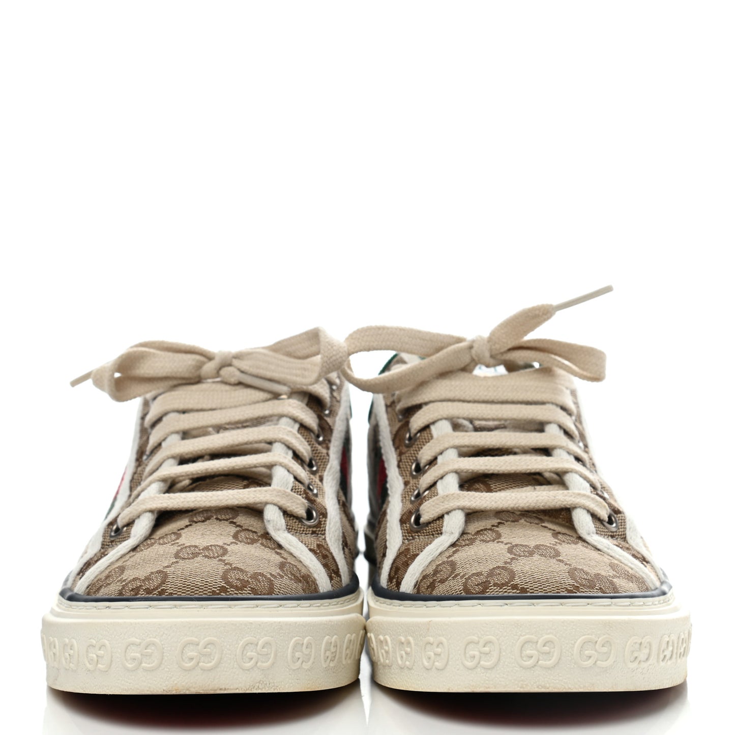 GG Monogram Web Womens 1977 Tennis Sneakers 38.5 Beige Ebony Mystic White