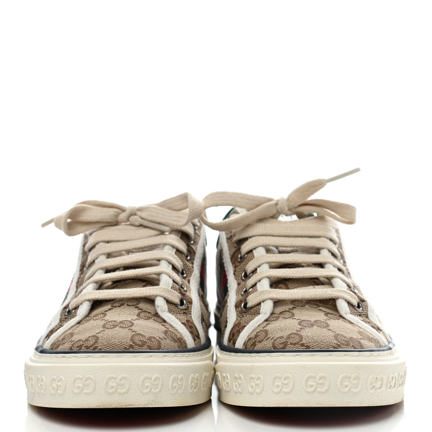 Gucci GG Monogram Web Womens 1977 Tennis Sneakers 38.5 Beige Ebony Mystic White 2 of 8
