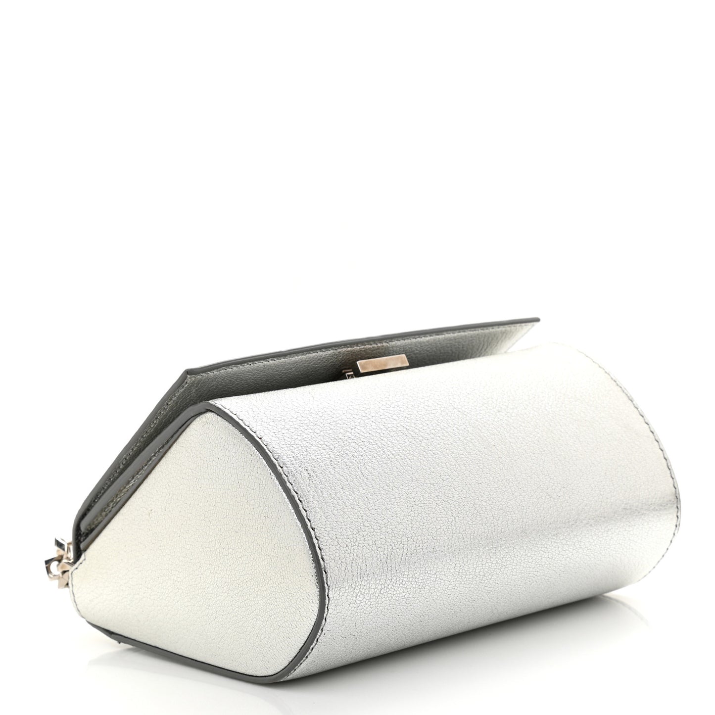 Metallic Calfskin Mini Pandora Box Chain Crossbody Bag Silver